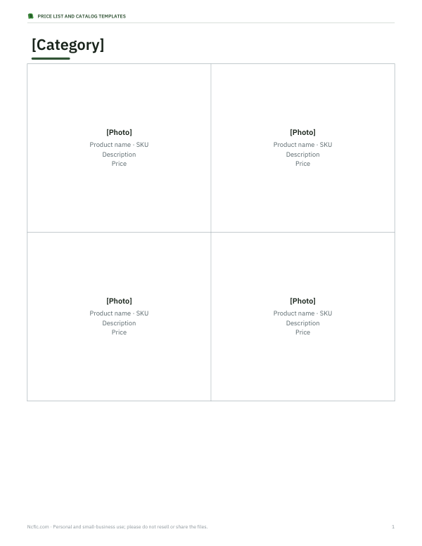 Preview of Printable Catalog Page Template